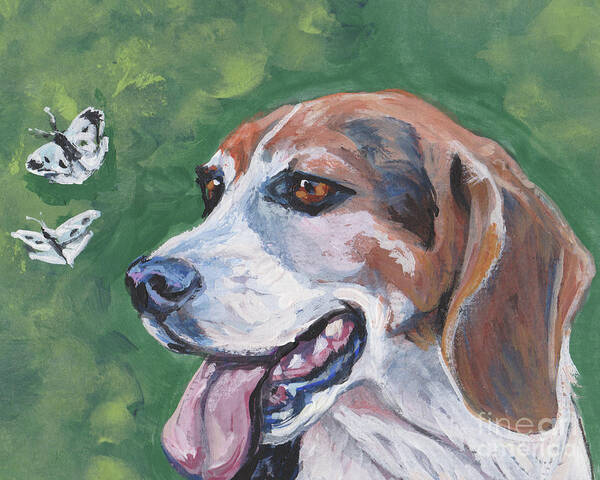 Beagle Art Print featuring the painting Beagle and Butterflies by Lee Ann Shepard