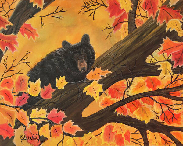Bear Art Print featuring the painting Autumn Surprise by Shirley Dutchkowski