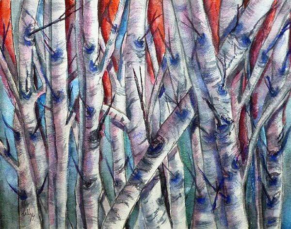 Birch Trees Art Print featuring the painting Birch Trees in Living Color by Kelly Mills