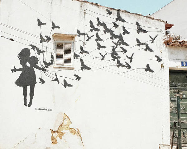 Graffiti Art Print featuring the photograph Birds in Lisbon by Lupen Grainne