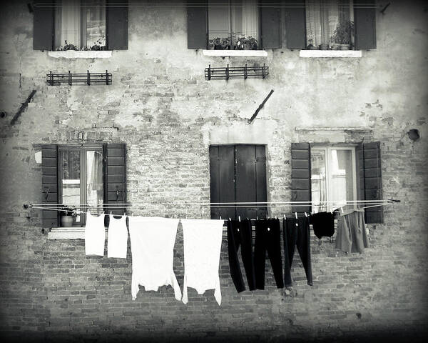 Laundry Art Print featuring the photograph Black and White Laundry by Lupen Grainne