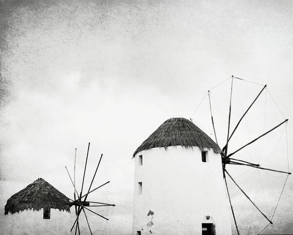 Greece Art Print featuring the photograph Black and White Mills by Lupen Grainne