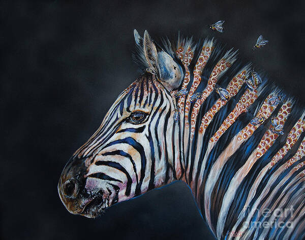 Zebra Art Print featuring the painting Blend by Lachri