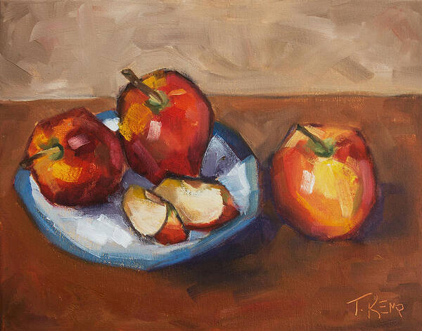 Blue Art Print featuring the painting Blue Plate Apples by Tara D Kemp