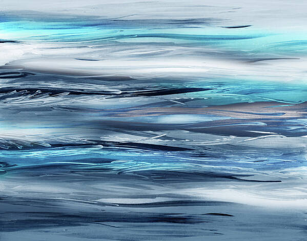 Blue Art Print featuring the painting Blue Teal Turquoise Ocean Waves And Ripples In The Water by Irina Sztukowski