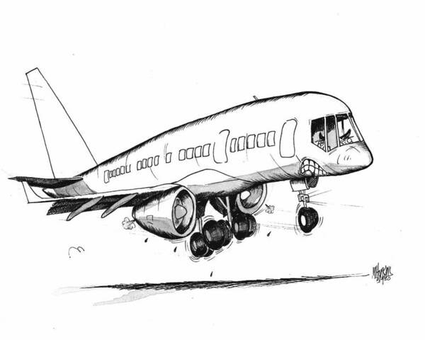 Original Art Art Print featuring the drawing Boeing 757 Original by Michael Hopkins