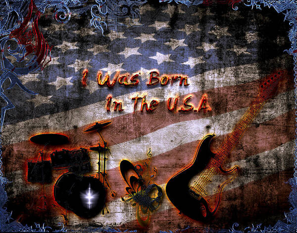 Rock Music Art Print featuring the digital art Born In The USA by Michael Damiani