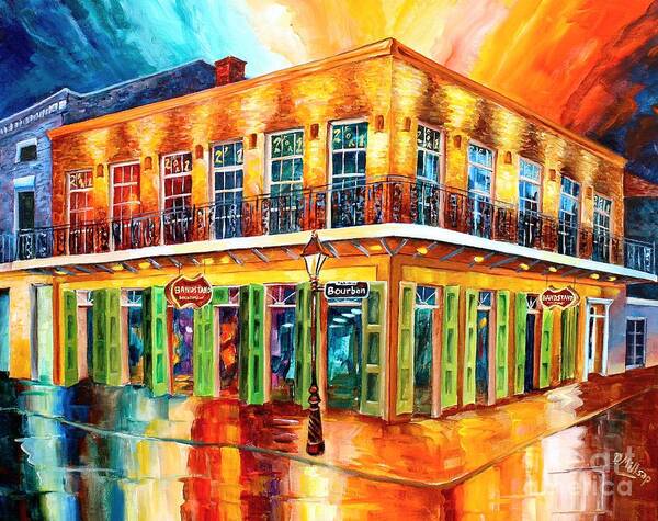 New Orleans Art Print featuring the painting Bourbon Bandstand in New Orleans by Diane Millsap