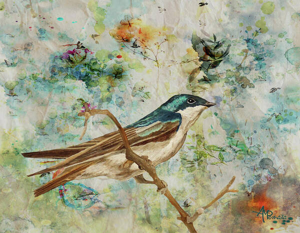Tree Swallow Art Print featuring the painting Bright And Blue by Angeles M Pomata