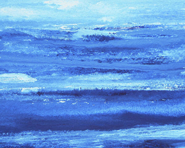 Abstract Sea Art Print featuring the painting Bright Blue Peaceful Sea And Sky Abstract Landscape Contemporary Art Decor by Irina Sztukowski