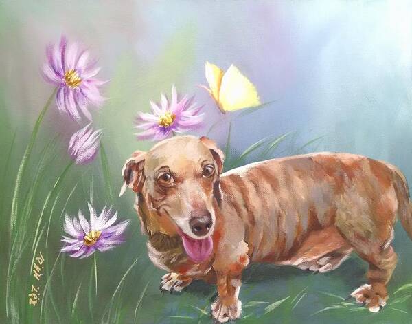 Dachshound Dog Art Print featuring the painting Buddy by Helian Cornwell