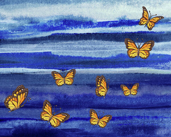 Butterflies Art Print featuring the painting Butterflies Flying In The Sky Watercolor by Irina Sztukowski