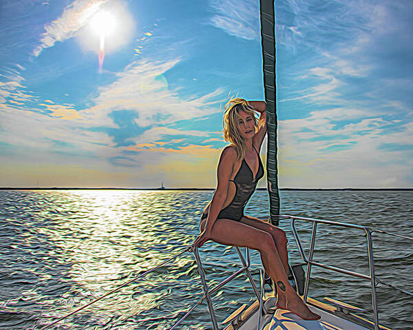 Blonde Art Print featuring the photograph Carrie on a Yacht by Alan Goldberg