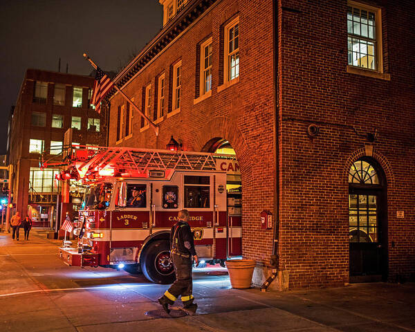 Central Art Print featuring the photograph Central Square Cambridge Fire Station Cambridge MA Fire Truck by Toby McGuire