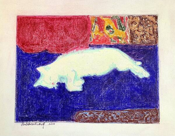 White Cat Art Print featuring the pastel Charlie on pillows by Barbara Anna Knauf