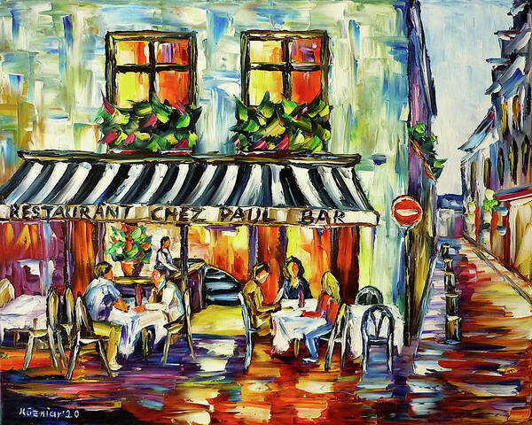 People In The Cafe Art Print featuring the painting Chez Paul, Paris by Mirek Kuzniar