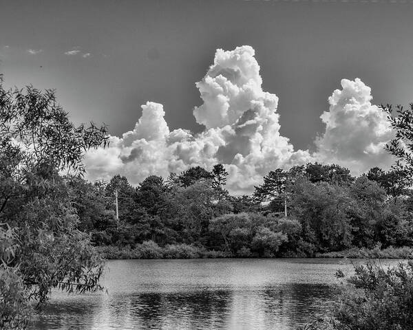 Black Art Print featuring the photograph Clouds Over The Pond by Cathy Kovarik