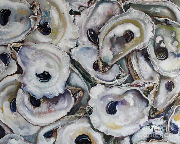 Oysters Art Print featuring the painting Coastal Oyster Shells by Kristine Kainer