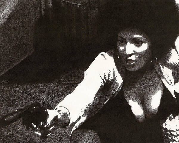 Pam Grier Art Print featuring the drawing Coffy by Mark Baranowski