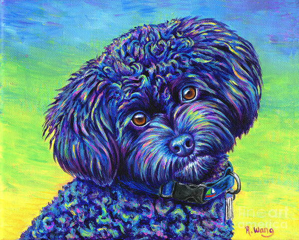 Poodle Art Print featuring the painting Opalescent - Black Toy Poodle by Rebecca Wang