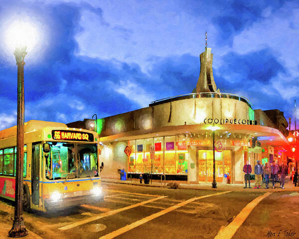 Coolidge Corner Art Print featuring the photograph Coolidge Corner in Brookline at Night by Mark E Tisdale