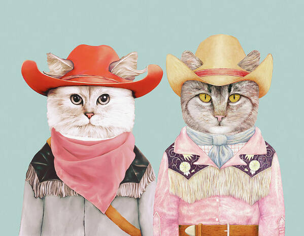 Cats Art Print featuring the painting Cowboy Cats by Animal Crew