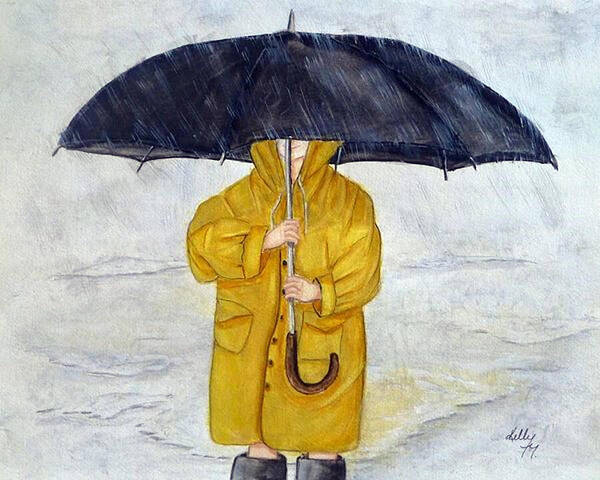 Rainwear Art Print featuring the painting Daddy's Umbrella by Kelly Mills