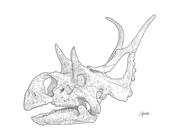 Diabloceratops Art Print featuring the digital art Diabloceratops BW by Rick Adleman