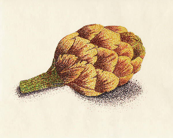 Pointillism Art Print featuring the drawing Dotted Artichoke by Heather E Harman