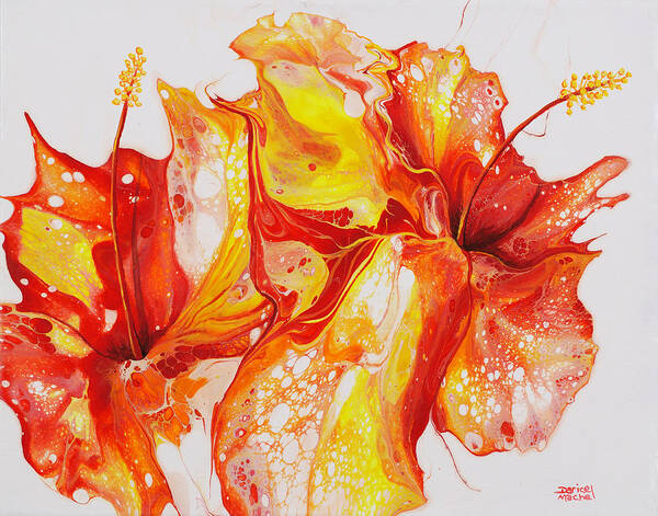 Flower Art Print featuring the painting Double Red and Yellow Hibiscus by Darice Machel McGuire