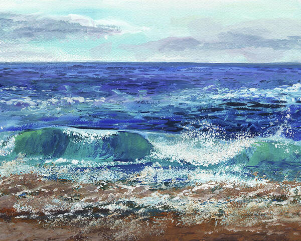Dramatic Art Print featuring the painting Dramatic Wave Dynamic Sea by Irina Sztukowski