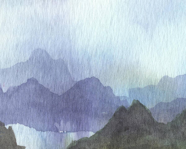 Calm Art Print featuring the painting Dreamy Calm Landscape Peaceful Lake Shore Quiet Meditative Nature I by Irina Sztukowski