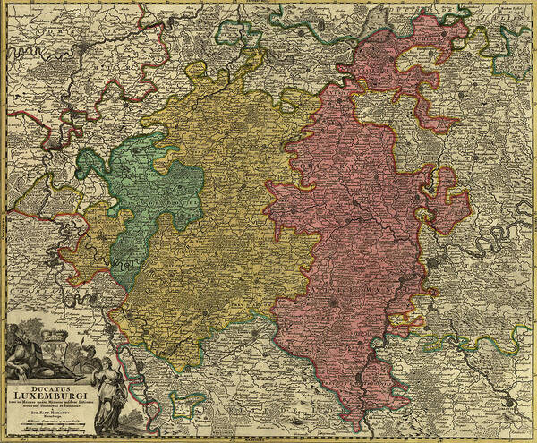 Atlas Art Print featuring the drawing Duchy of Luxemburg 1700 by Vintage Maps