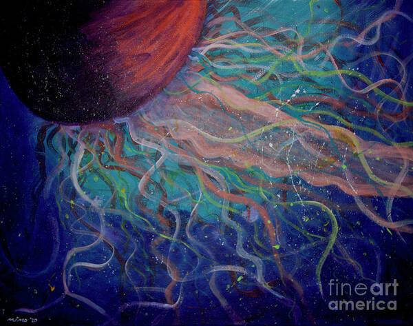 Jellyfish Wall Art Art Print featuring the painting Electric Jellyfish 1 by Mike Mooney
