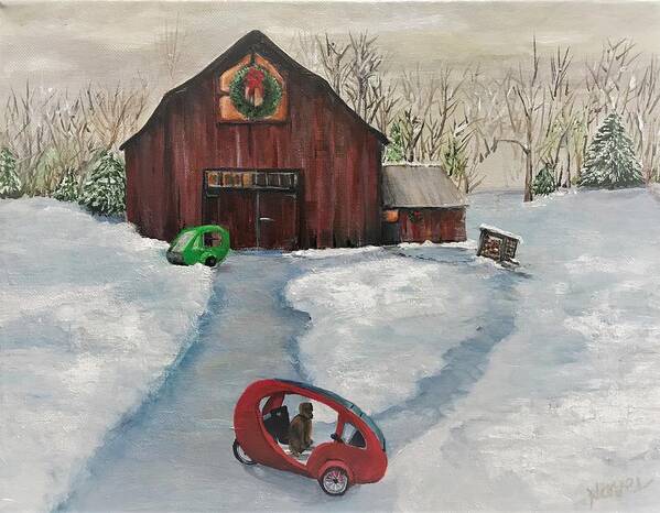 Snow Scene Art Print featuring the painting ELF Holiday Scene 2021 by Deborah Naves