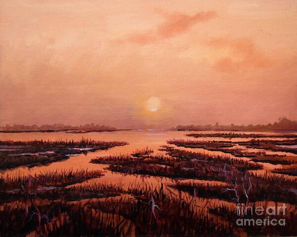 Marsh Art Print featuring the painting Evening Time by Sinisa Saratlic