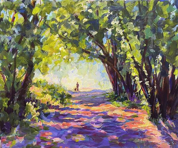 Trees Art Print featuring the painting Evening Walk by Madeleine Shulman