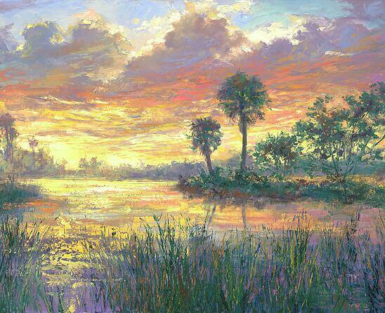 Everglades Art Print featuring the painting Everglades Sunrise cropd by Laurie Snow Hein