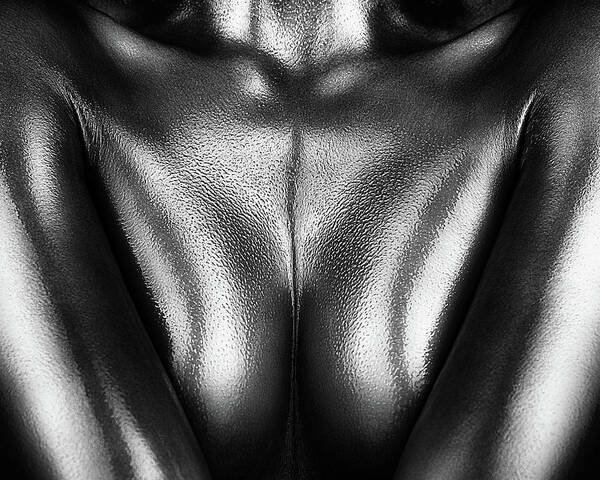 Woman Art Print featuring the photograph Female nude silver oil close-up 2 by Johan Swanepoel