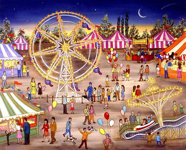 Carnival Art Print featuring the painting Ferris Wheel at the Carnival by Linda Mears