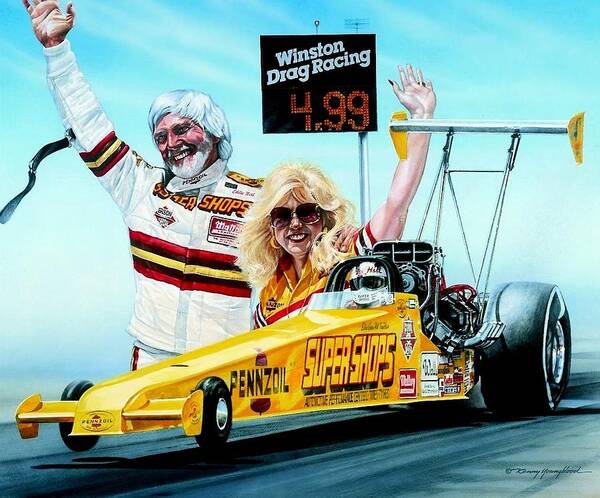 Drag Racing Nhra Top Fuel Funny Car John Force Kenny Youngblood Nitro Champion March Meet Images Image Race Track Fuel Eddie Hill Ercie Art Print featuring the painting First In The Fours by Kenny Youngblood