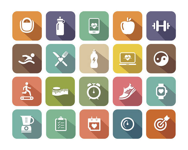 People Art Print featuring the drawing Fitness flat icons set for Web and Mobile Applications by Enisaksoy