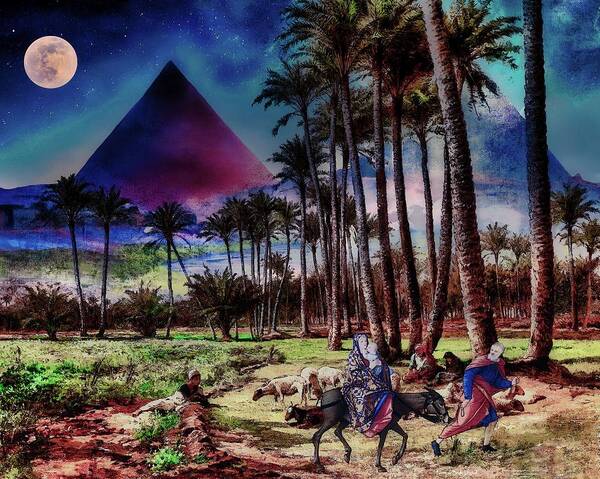 Pyramids Art Print featuring the digital art Fleeing to Egypt by Norman Brule