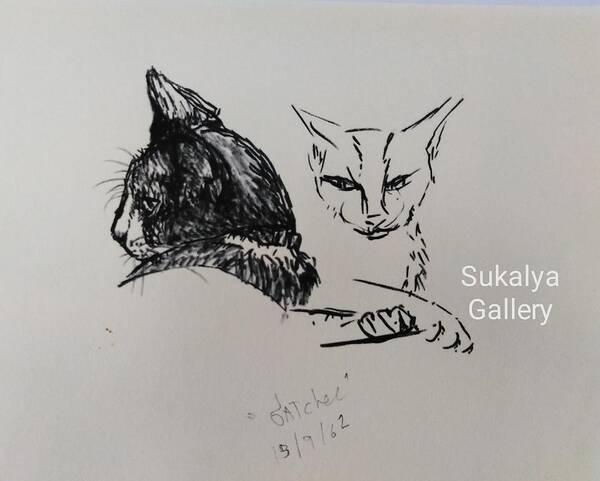 Gatchee Art Print featuring the drawing Gatchee and herself by Sukalya Chearanantana