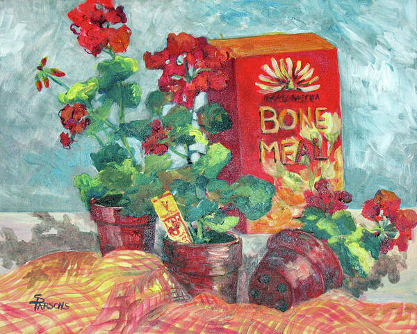 Parsons Art Print featuring the painting Geraniums and All by Sheila Parsons