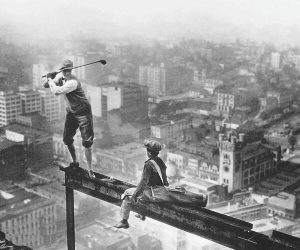 Golf Art Print featuring the painting Golfer On Girder Over New York by Tony Rubino