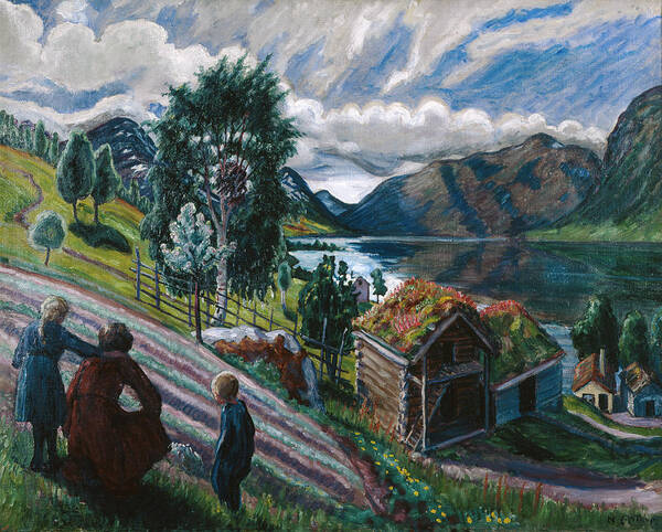 Nikolai Astrup Art Print featuring the painting Grey weather by O Vaering by Nikolai Astrup