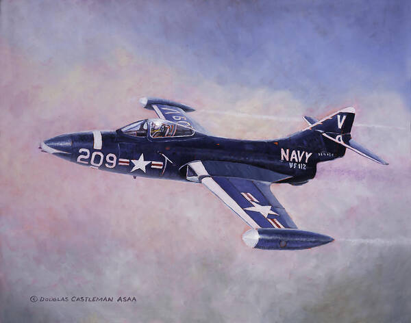 Flying Art Print featuring the painting Grumman F-9F Panther by Douglas Castleman