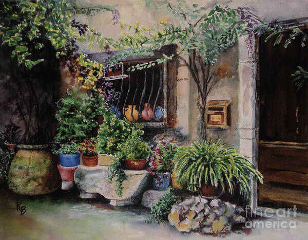 Courtyard Art Print featuring the painting Hidden Courtyard by Karen Fleschler