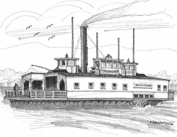 Geo H Powers Art Print featuring the drawing Hudson River Steam Ferry Boat Geo H Powers by Richard Wambach